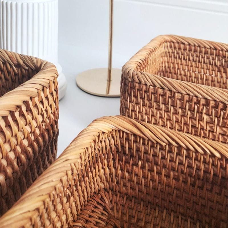 Cesto e Bandeja de Palha Rattan Feito a Mão Housetay