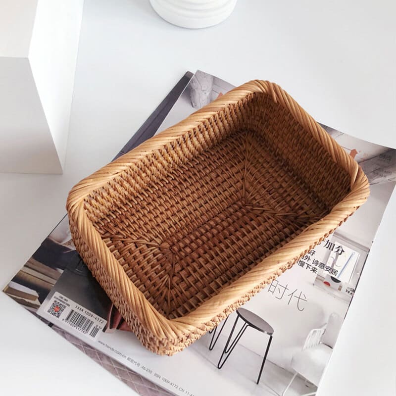 Cesto e Bandeja de Palha Rattan Feito a Mão Housetay